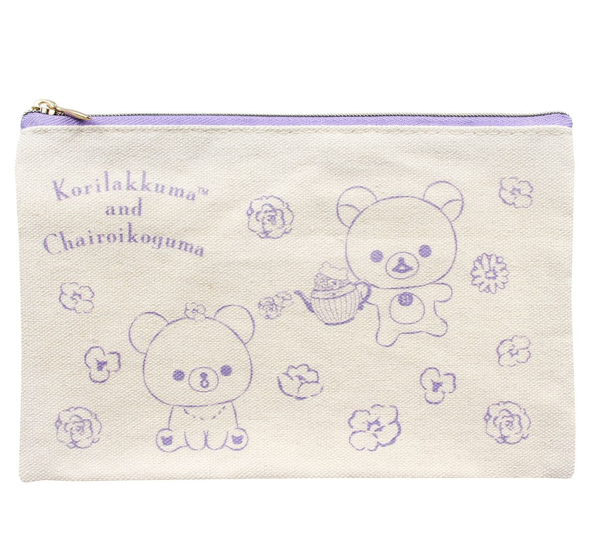 San-X Rilakkuma Flower Tea Time - Flat Canvas Pouch - Kies Je Kleur