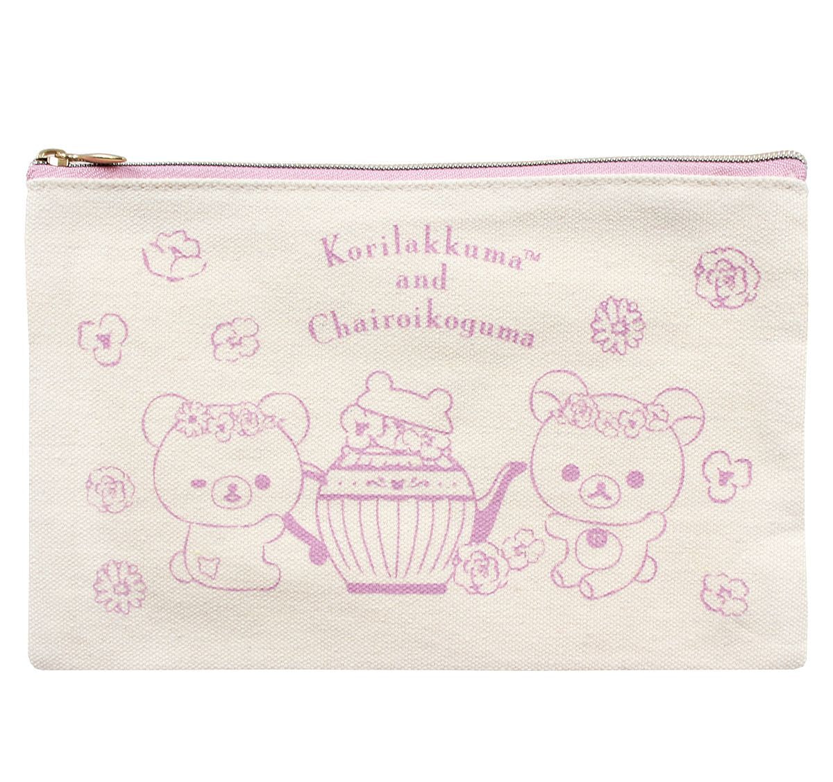 San-X Rilakkuma Flower Tea Time - Flat Canvas Pouch - Kies Je Kleur
